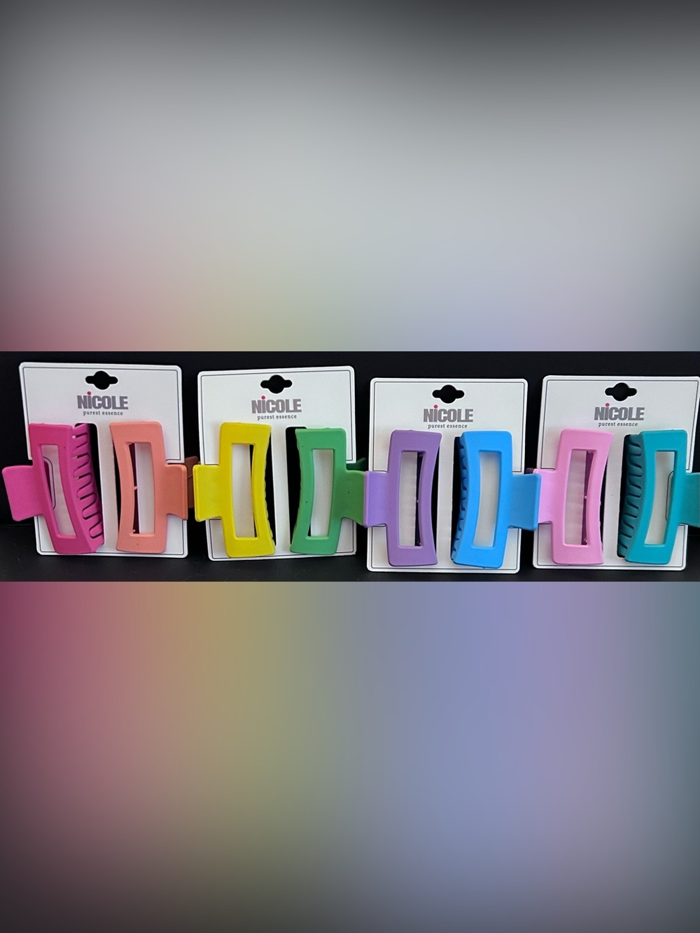 Nicole Set of 8 Assorted Color Rectangle Hair Clips Brand New